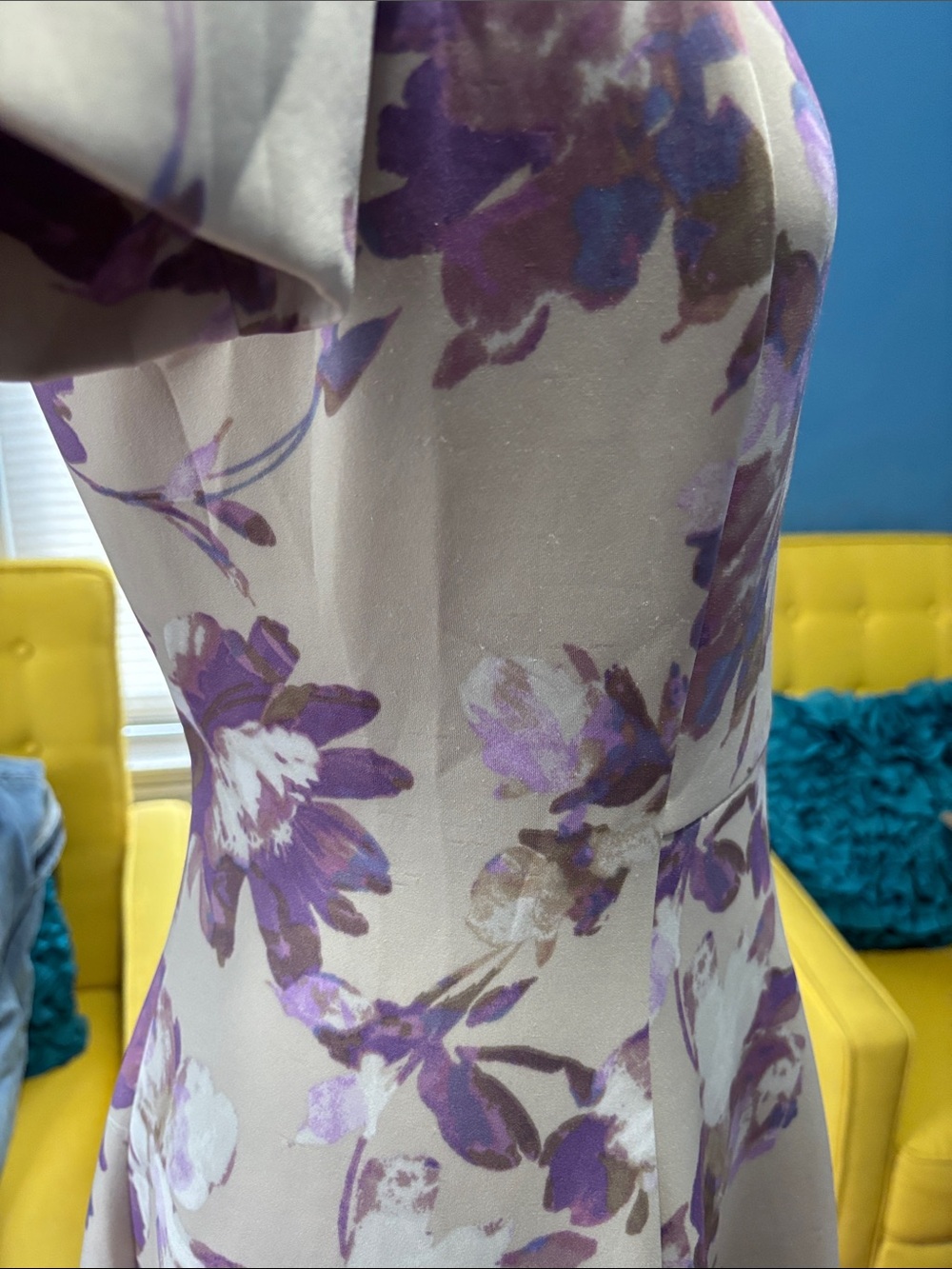 Calvin Klein Lavender Floral Midi Dress in Cream - Picture 8 of 10